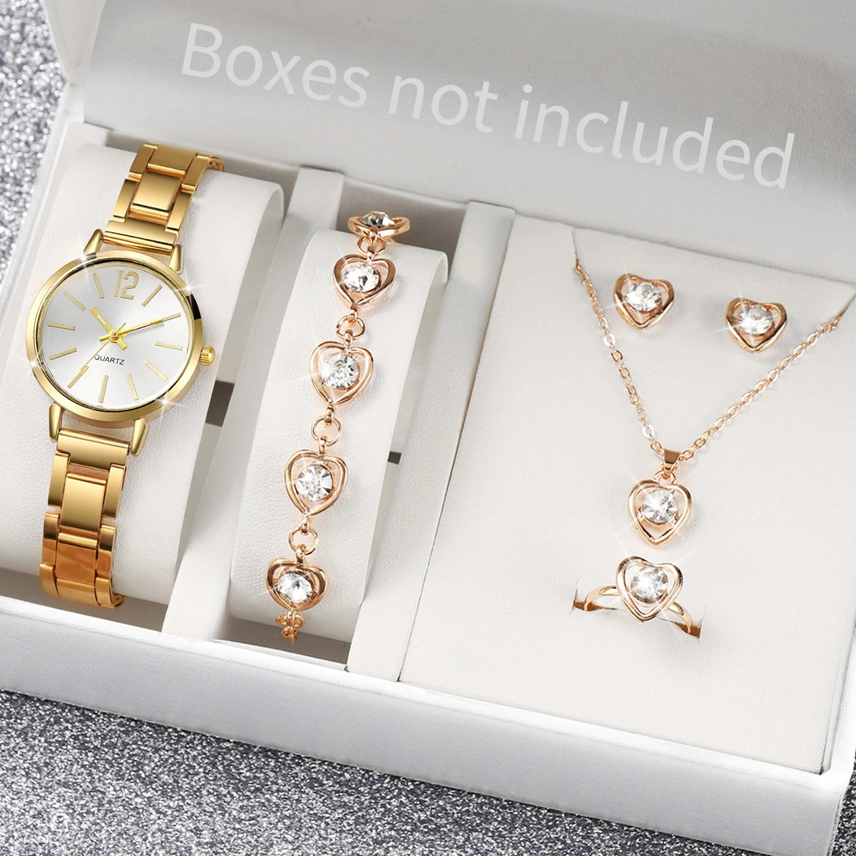 5/6PCS Fashion Women Watches Jewelry Set Luxury Analog Quartz Watch for Women Reloj Mujer Girls Clock Gift（Without Box）